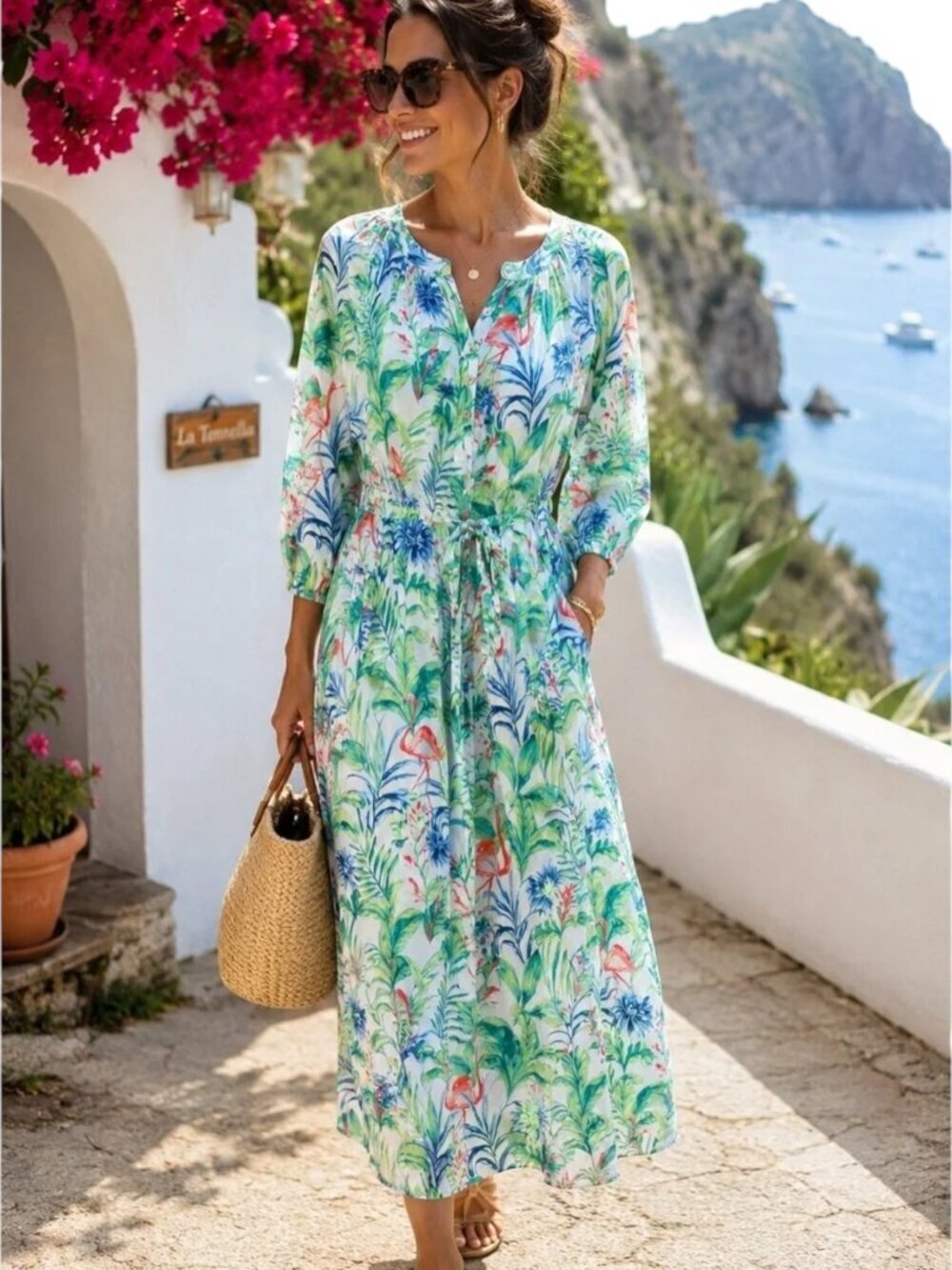 J. McLaughlin Filipa De Abreu Collab Flamingo Tropical Floral Dress New NWT XS